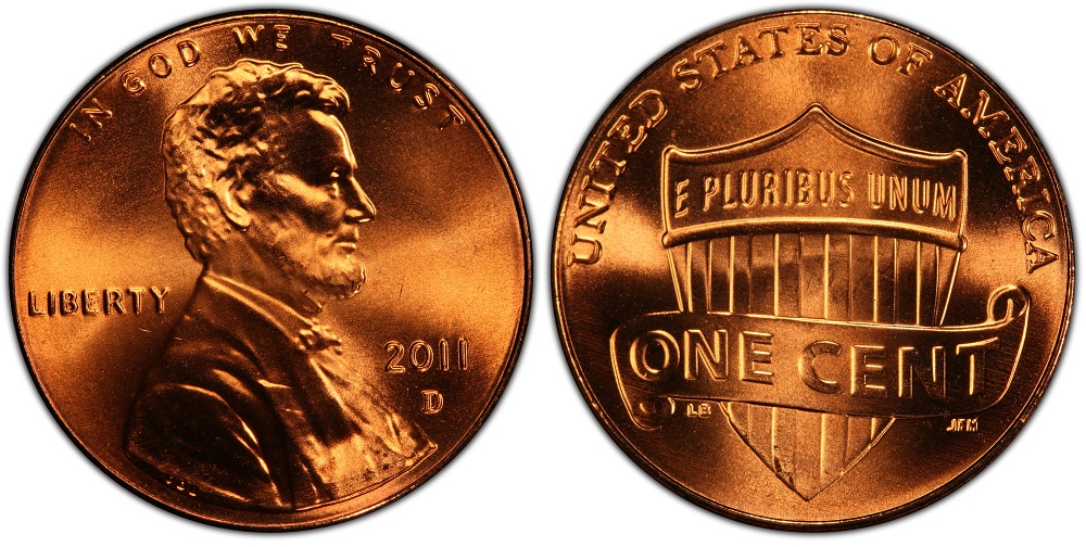 Side-by-side comparison of normal 2011 penny obverse versus doubled die obverse (DDO) variety showing letter doubling
